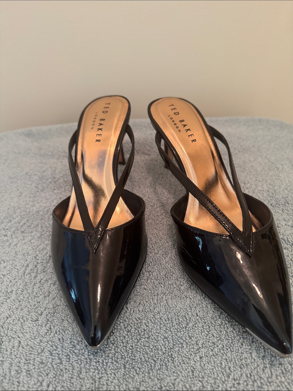 Ted Baker Black Patent Pointed Slingback Heels
